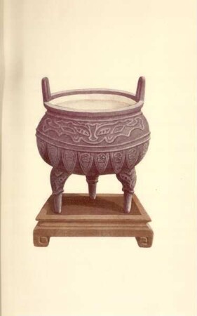 Censer (copied from old bronze) of Purple Ting-Yao Vase of Early Sung Ju-Yao with ...