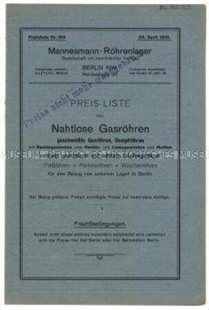 Preisliste über nahtlose Gasrohre