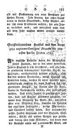 Großbritanniens Handel mit den Dreyzehn nordamerikanischen Staaten seit dem ersten Pariser Frieden 1763.