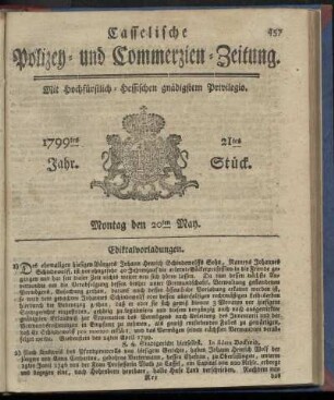 21tes Stueck, Montag den 20ten May 1799