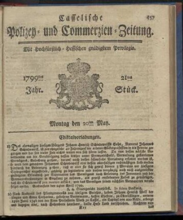 21tes Stueck, Montag den 20ten May 1799