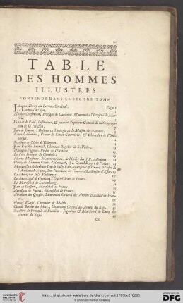 Table des hommes illustres