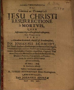 De gloriosa ac triumphali Iesu Christi resurrectione a mortuis : dissertatio