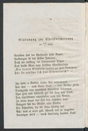 Einladung zur Christbescheerung am 13/I. 5856.