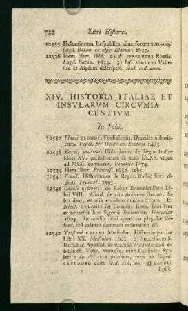 XIV. Historia Italiae et Insularum Circumiacentium