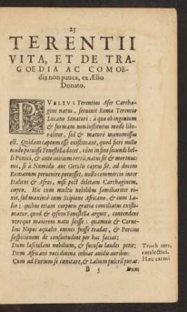 Tertentii Vita, Et De Tragoedia Ac Comoedia non pauca, ex Aelio Donato