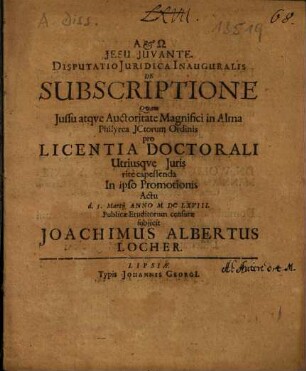 Disputatio Iuridica Inauguralis De Subscriptione