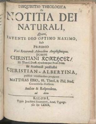Disquisitio Theologica De Notitia Dei Naturali