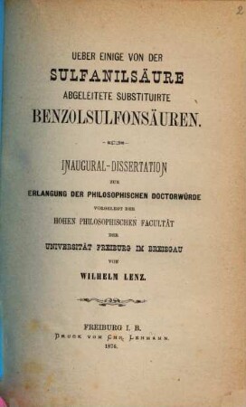 Ueber einige von der Sulfanilsäure abgeleitete substituirte Benzolsubfonsäuren : Inaug. Diss.