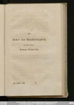 IV. Ueber die Glückseeligkeit. Einige Gespräche.