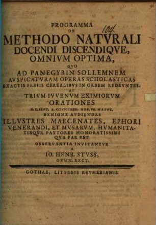 Programma de methodo naturali docendi discendique omnium optima