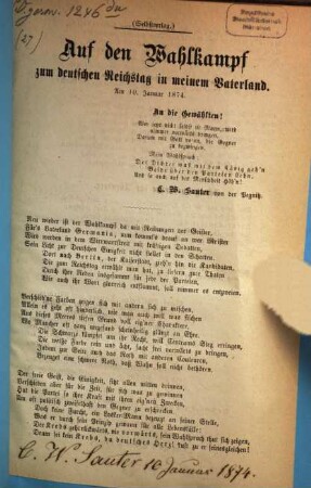 Auf den Wahlkampf zum deutschen Reichstag in meinem Vaterland : am 10. Januar 1874