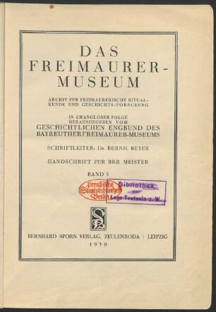 5.1930: Das Freimaurer-Museum