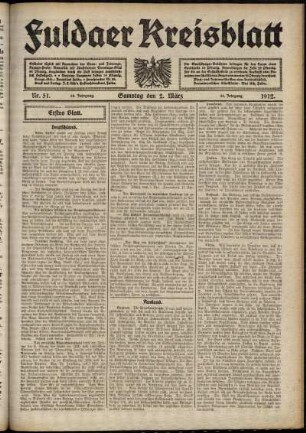 Erste Ausgabe vom Samstag, den 02. März 1912.