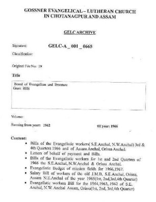 Board of Evangelism and Literature Grant Bills