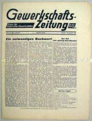 Mitteilungsblatt der Bayrischen Gewerkschaften "Gewerkschafts-Zeitung"