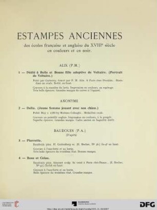 Estampes anciennes (Nr. 1-217) avec planches I-XXXV