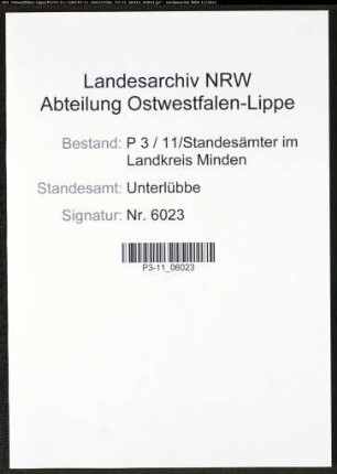Heiratsregister Standesamt Unterlübbe