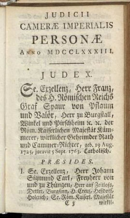 Judicii Cameræ Imperialis Personæ Anno MDCCLXXXIII.