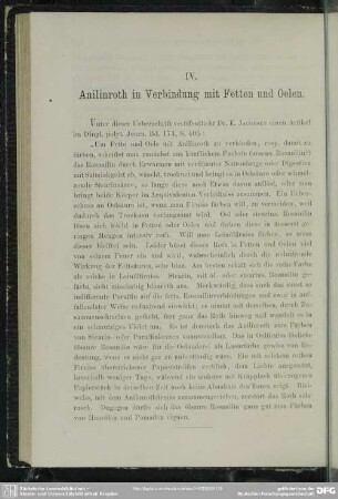 IV. Anilinroth in Verbindung mit Fetten und Oelen