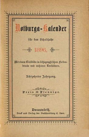 Notburga-Kalender : für das Jahr .... 18. 1896