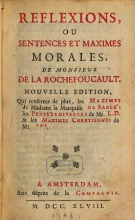 Réflexions ou sentences et maximes morales