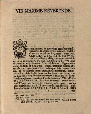 Consilium de nova a se procuranda Coelii Sedulii editione : Viro maxime reverendo amplissimo atque eruditissimo Caspari Iacobo Huth ... dissertatione epistolica exponit ... Ioannes Fridericus Gruner