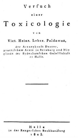Versuch einer Toxicologie