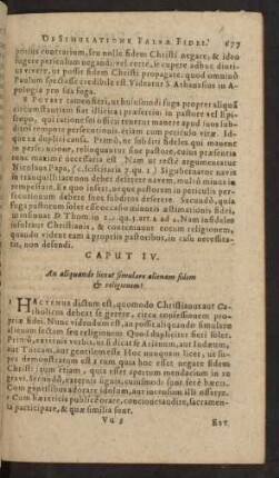 Caput IV. An aliquando liceat simulare alienam fidem & religionem?