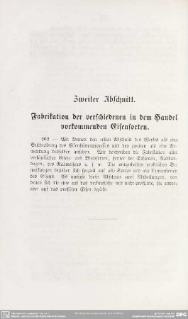 Zweiter Abschnitt. Fabrikation der verschiedenen in dem Handel vorkommenden Eisensorten