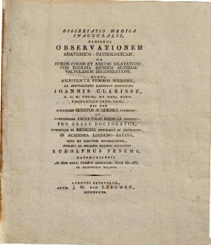 Diss. med. inaug. exhibens observationem anatomico-pathologicam de insigni cordis et aortae dilatatione, cum insolita eiusdem arteriae valvularum degeneratione