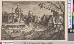 [Dorf mit einer Kirche links; Village with a Church on the Left]