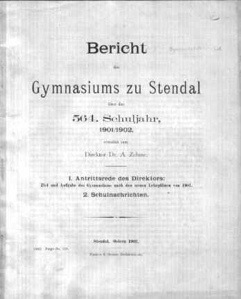 Ziel und Aufgabe des Gymnasiums nach den neuen Lehrplänen von 1901