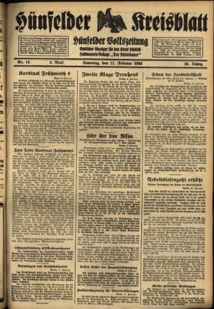 Zweite Ausgabe vom Samstag, den 11. Februar 1933.