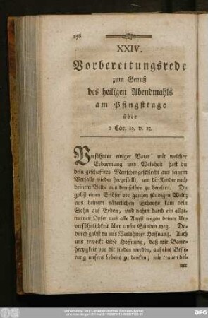 XXIV. Vorbereitungsrede zum Genuß des heiligen Abendmahls am Pfingsttage über 2 Cor. 13. v. 13.