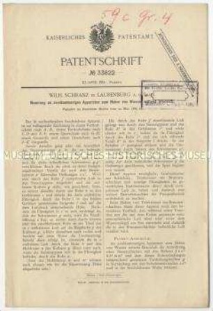 Patentschrift einer Neuerung an zweikammerigen Aparaten zum Heben von Wasser mittels Druckluft, Patent-Nr. 33822