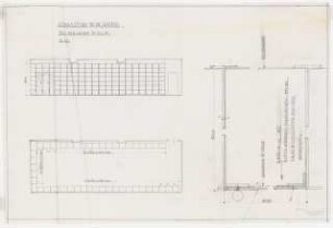 Reichsluftfahrtministerium, Berlin: Stahl-Regalanlage: Ansicht, Grundriss 1:50, Detail