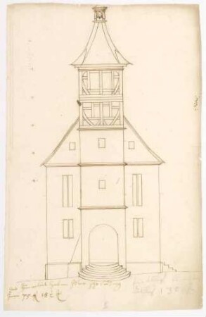 Aufriss der Turmseite mit Eingang (Folio, Tinte)