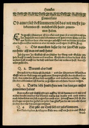 Conversatio Ob ainer sich bekümmern sol das nit mehr zubekummen ist/ weliches böse hendt genummen haben.