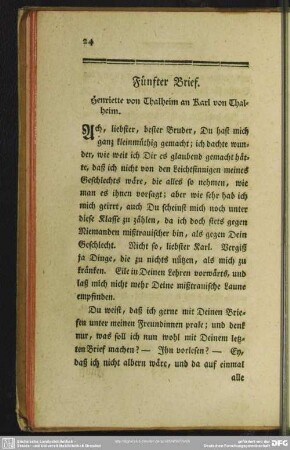 Fünfter Brief. Henriette von Thalheim an Karl von Thalheim