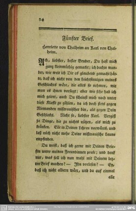Fünfter Brief. Henriette von Thalheim an Karl von Thalheim