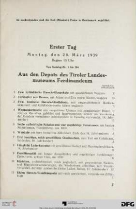 Erster Tag: Montag, den 20. März 1939 Beginn 15 Uhr (Nr. 1-304)