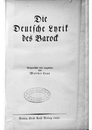 Die deutsche Lyrik des Barock