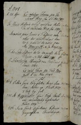 Ex Catalogo librorum per Jo. Swart. Hag. Com. d. 6. Nov. 1747. - Ex. catal. libror. per Frid. Boucquet d. 20. Nov. 1747.