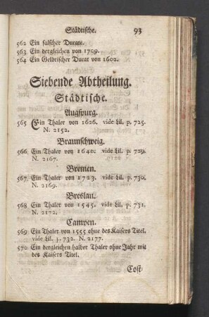 Siebende Abtheilung. Städtische