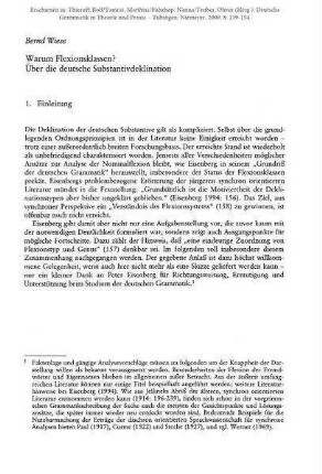 Warum Flexionsklassen? Über die deutsche Substantivflexion