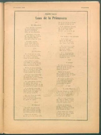 Loas de la Primavera : El Alborozo. - El Picaflor. - El Aromo. - La tarde y la estrella. - Contigo. - Lunita Blanca