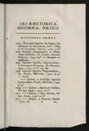 1-38, Ars Rhetorica, Historica, Poetica