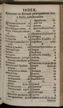 Index. Autorum ac Rerum præcipuarum hoc Libello contentarum.