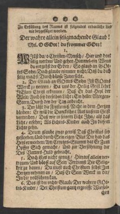 Zu Erfüllung des Raums ist folgendes erbauliche Lied mit beygefüget worden